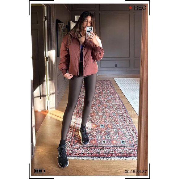 Women's Puffer Jacket Oversized Cropped Puffy Quilted Jackets Coat Chocolate - Picture 2 of 7